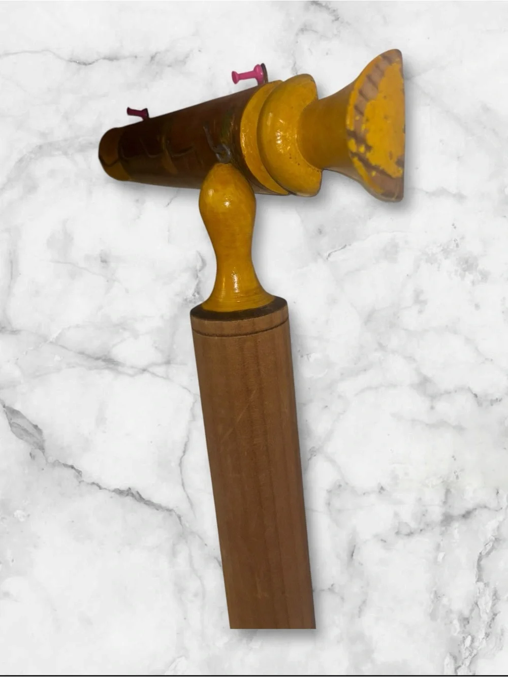 vintage 1940s–1950s wooden rolling pin wall rack and matching rolling pin